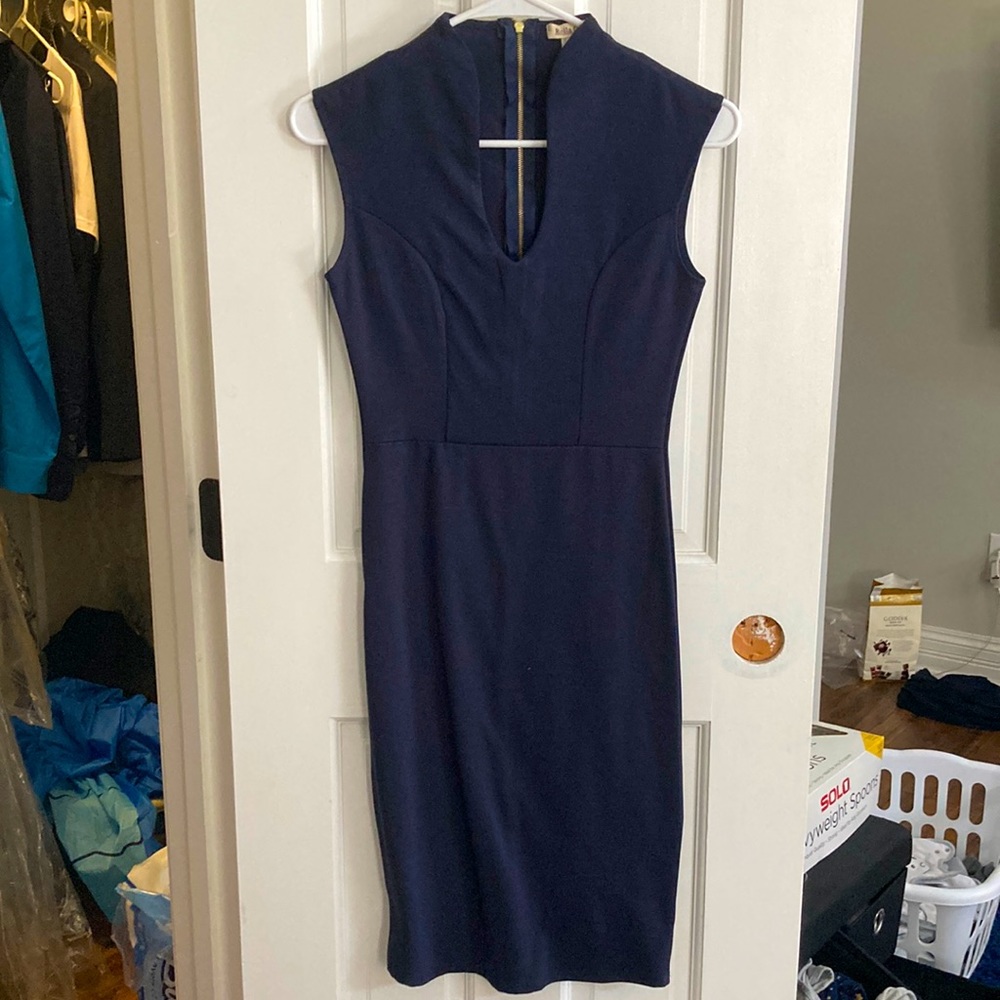 Navy short sleeve fitted dress